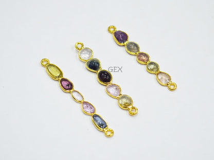 Natural Multi Sapphire Smooth Bar Connector , Natural Multi Sapphire Double Bail Bezel Charm Connector , Sold By Piece , 37 - 43 mm , R-007