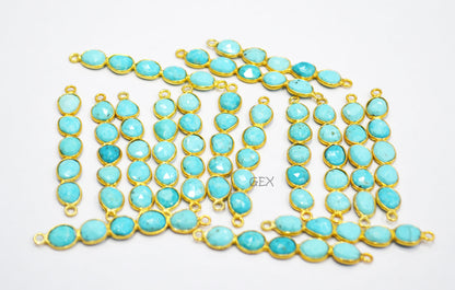 Natural Arizona Turquoise Faceted Bar Connector , Natural Arizona Turquoise Double Bail Bezel Charm Connector , Sold By Piece , 38 - 47 mm , R-011