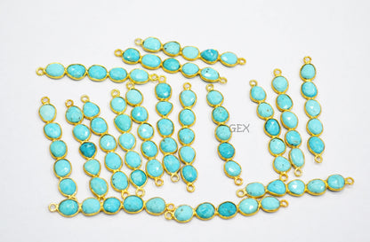 Natural Arizona Turquoise Faceted Bar Connector , Natural Arizona Turquoise Double Bail Bezel Charm Connector , Sold By Piece , 38 - 47 mm , R-011