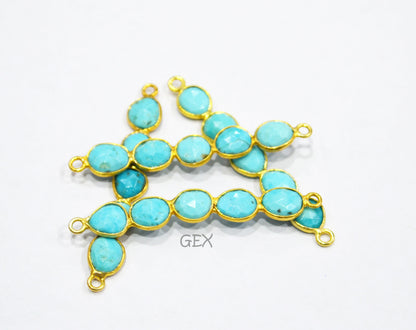 Natural Arizona Turquoise Faceted Bar Connector , Natural Arizona Turquoise Double Bail Bezel Charm Connector , Sold By Piece , 38 - 47 mm , R-011
