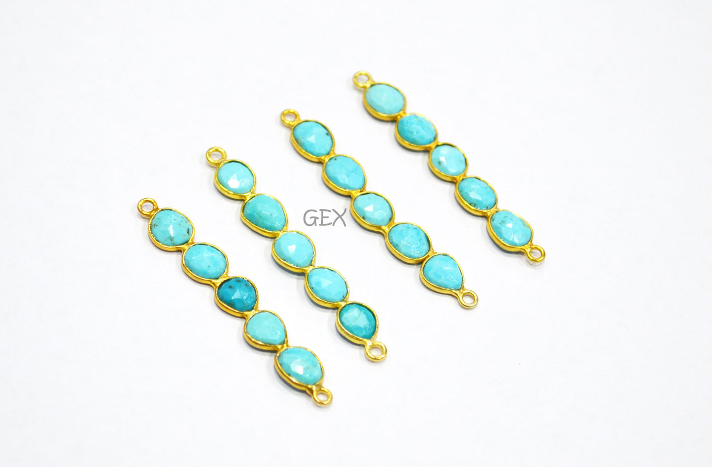 Natural Arizona Turquoise Faceted Bar Connector , Natural Arizona Turquoise Double Bail Bezel Charm Connector , Sold By Piece , 38 - 47 mm , R-011