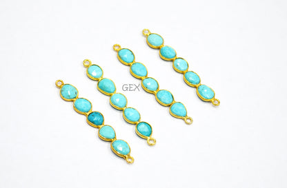 Natural Arizona Turquoise Faceted Bar Connector , Natural Arizona Turquoise Double Bail Bezel Charm Connector , Sold By Piece , 38 - 47 mm , R-011