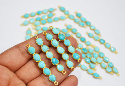 Natural Arizona Turquoise Faceted Bar Connector , Natural Arizona Turquoise Double Bail Bezel Charm Connector , Sold By Piece , 38 - 47 mm , R-011