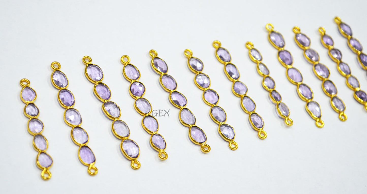 Natural Pink Amethyst Faceted Bar Connector , Natural Pink Amethyst Double Bail Bezel Charm Connector , Sold By Piece , 39 - 50 mm , R-012