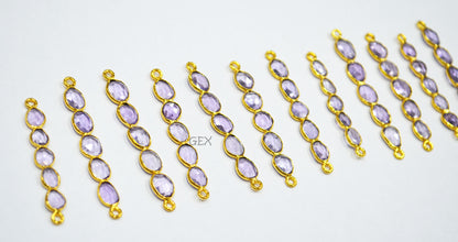 Natural Pink Amethyst Faceted Bar Connector , Natural Pink Amethyst Double Bail Bezel Charm Connector , Sold By Piece , 39 - 50 mm , R-012