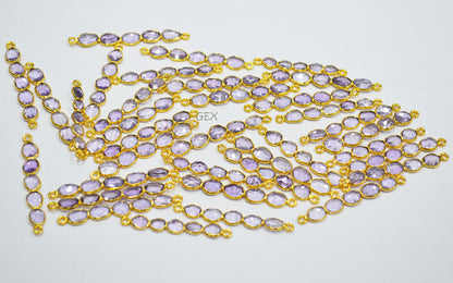 Natural Pink Amethyst Faceted Bar Connector , Natural Pink Amethyst Double Bail Bezel Charm Connector , Sold By Piece , 39 - 50 mm , R-012