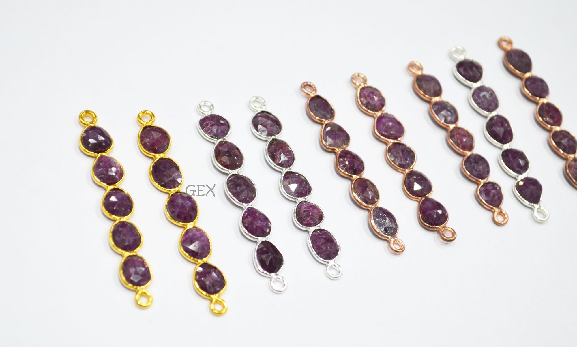Ruby Faceted Bar Connector , Ruby Double Bail Bezel Charm Connector , Sold By Piece , 45 - 50 mm , R-018