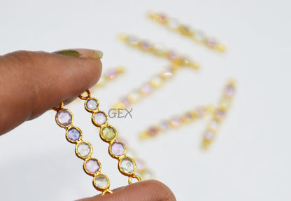 Natural Multi Sapphire Faceted Bar Connector , Natural Multi Sapphire Double Bail Bezel Charm Connector , Sold By Piece , 21 - 22 mm , R-019