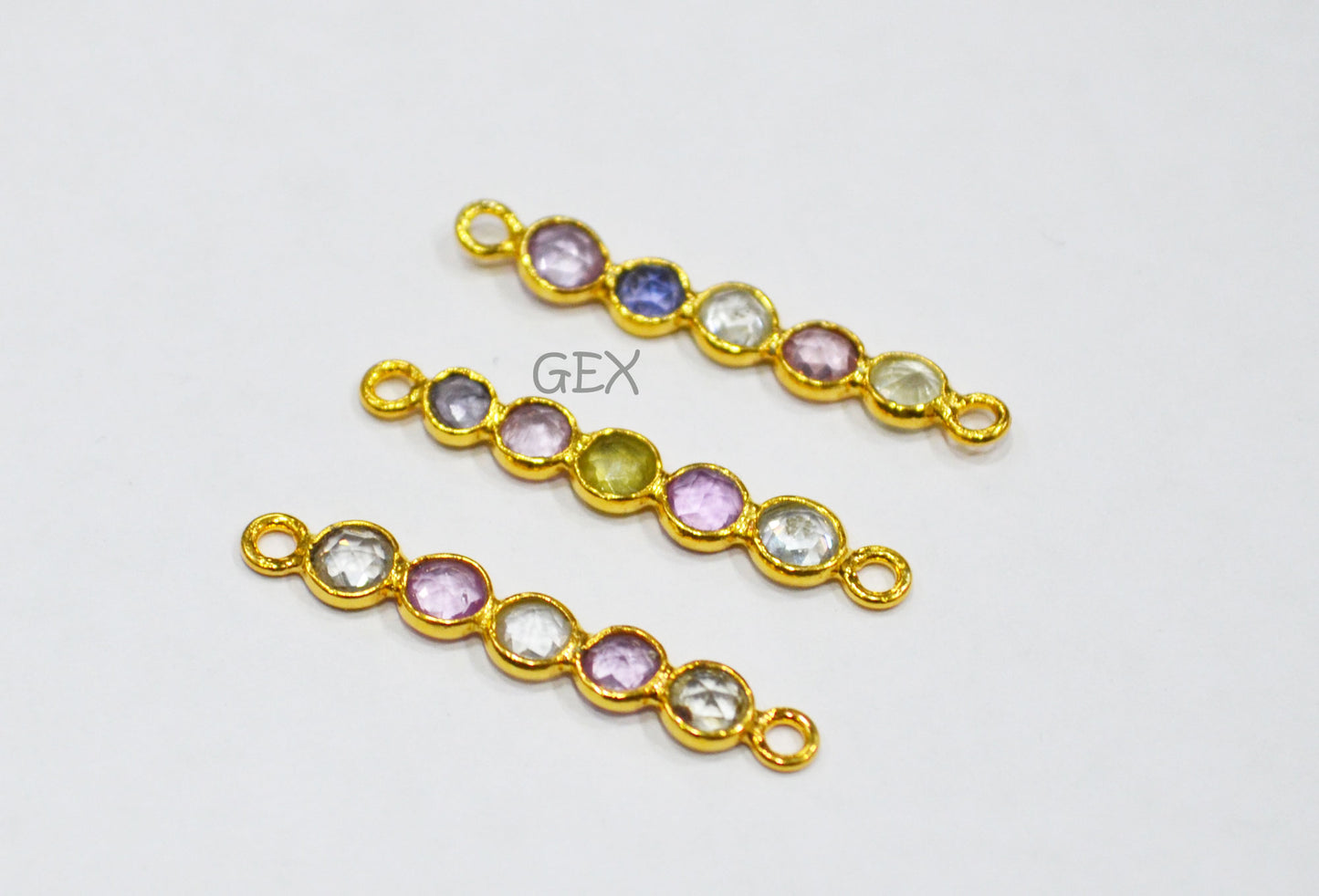 Natural Multi Sapphire Faceted Bar Connector , Natural Multi Sapphire Double Bail Bezel Charm Connector , Sold By Piece , 21 - 22 mm , R-019