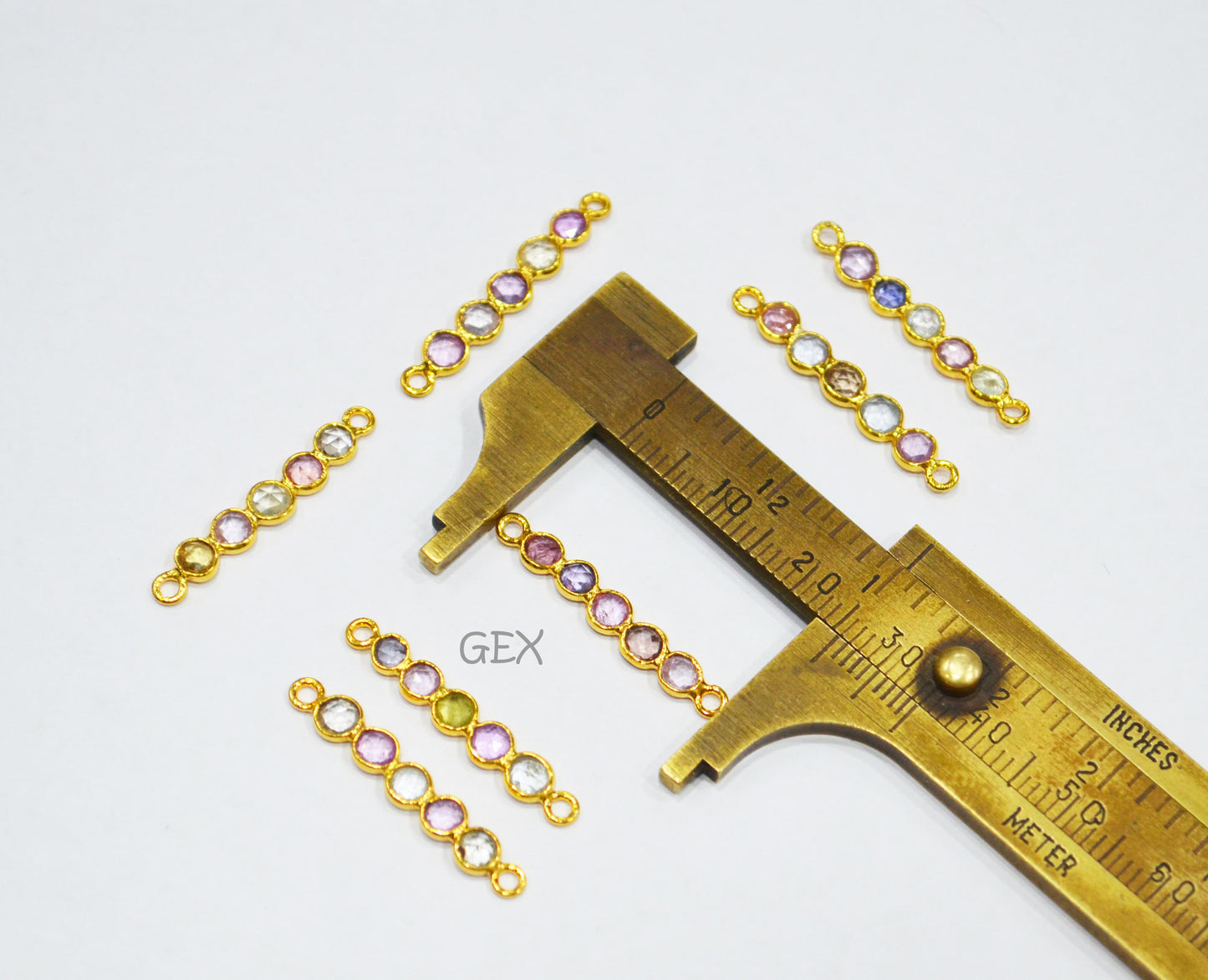 Natural Multi Sapphire Faceted Bar Connector , Natural Multi Sapphire Double Bail Bezel Charm Connector , Sold By Piece , 21 - 22 mm , R-019