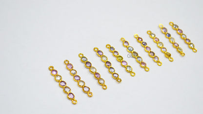 Natural Multi Sapphire Faceted Bar Connector , Natural Multi Sapphire Double Bail Bezel Charm Connector , Sold By Piece , 21 - 22 mm , R-019