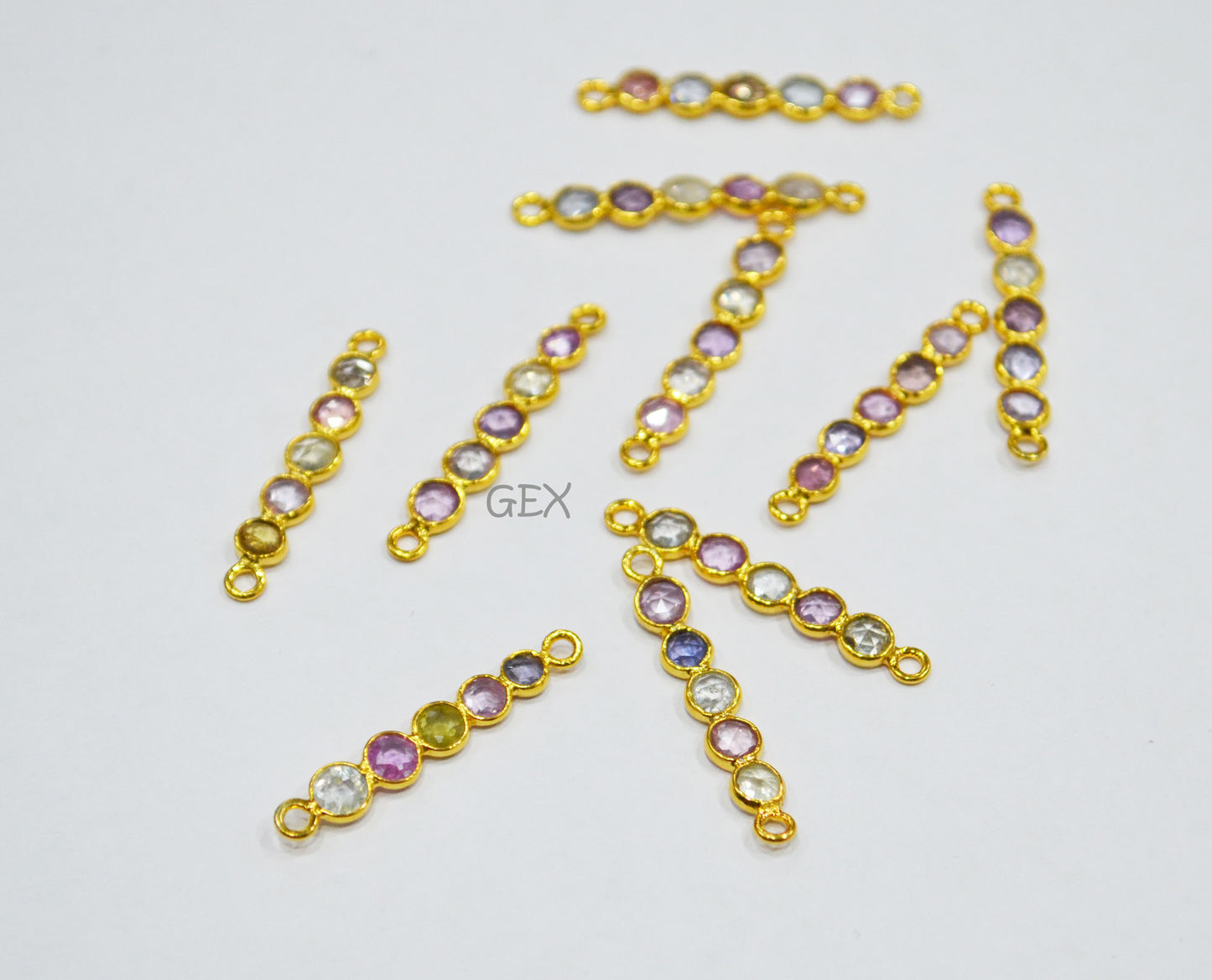 Natural Multi Sapphire Faceted Bar Connector , Natural Multi Sapphire Double Bail Bezel Charm Connector , Sold By Piece , 21 - 22 mm , R-019