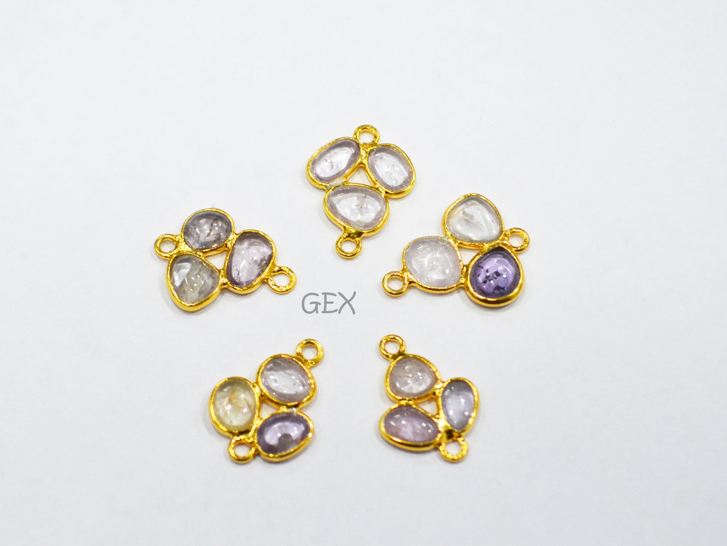 Pack Of 5 Piece Natural Multi Sapphire Smooth Clover Shape Connector , Natural Multi Sapphire Double Bail Bezel Charm Connector , 16 - 17 mm , R-021