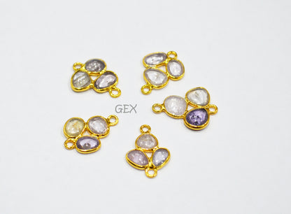 Pack Of 5 Piece Natural Multi Sapphire Smooth Clover Shape Connector , Natural Multi Sapphire Double Bail Bezel Charm Connector , 16 - 17 mm , R-021