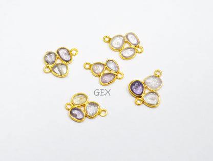 Pack Of 5 Piece Natural Multi Sapphire Smooth Clover Shape Connector , Natural Multi Sapphire Double Bail Bezel Charm Connector , 16 - 17 mm , R-021