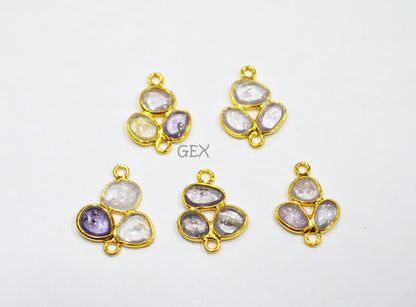 Pack Of 5 Piece Natural Multi Sapphire Smooth Clover Shape Connector , Natural Multi Sapphire Double Bail Bezel Charm Connector , 16 - 17 mm , R-021