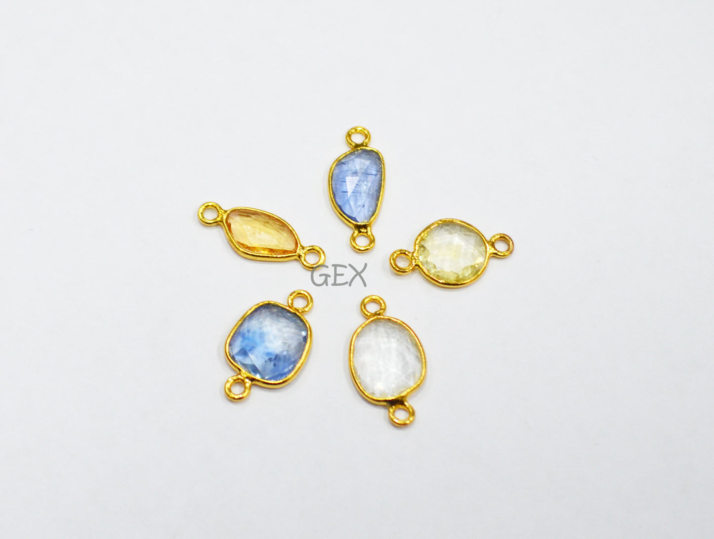 Pack Of 5 Piece Natural Multi Sapphire Faceted Slice Shape Connector , Natural Multi Sapphire Double Bail Bezel Charm Connector , 14 - 16 mm , R-022