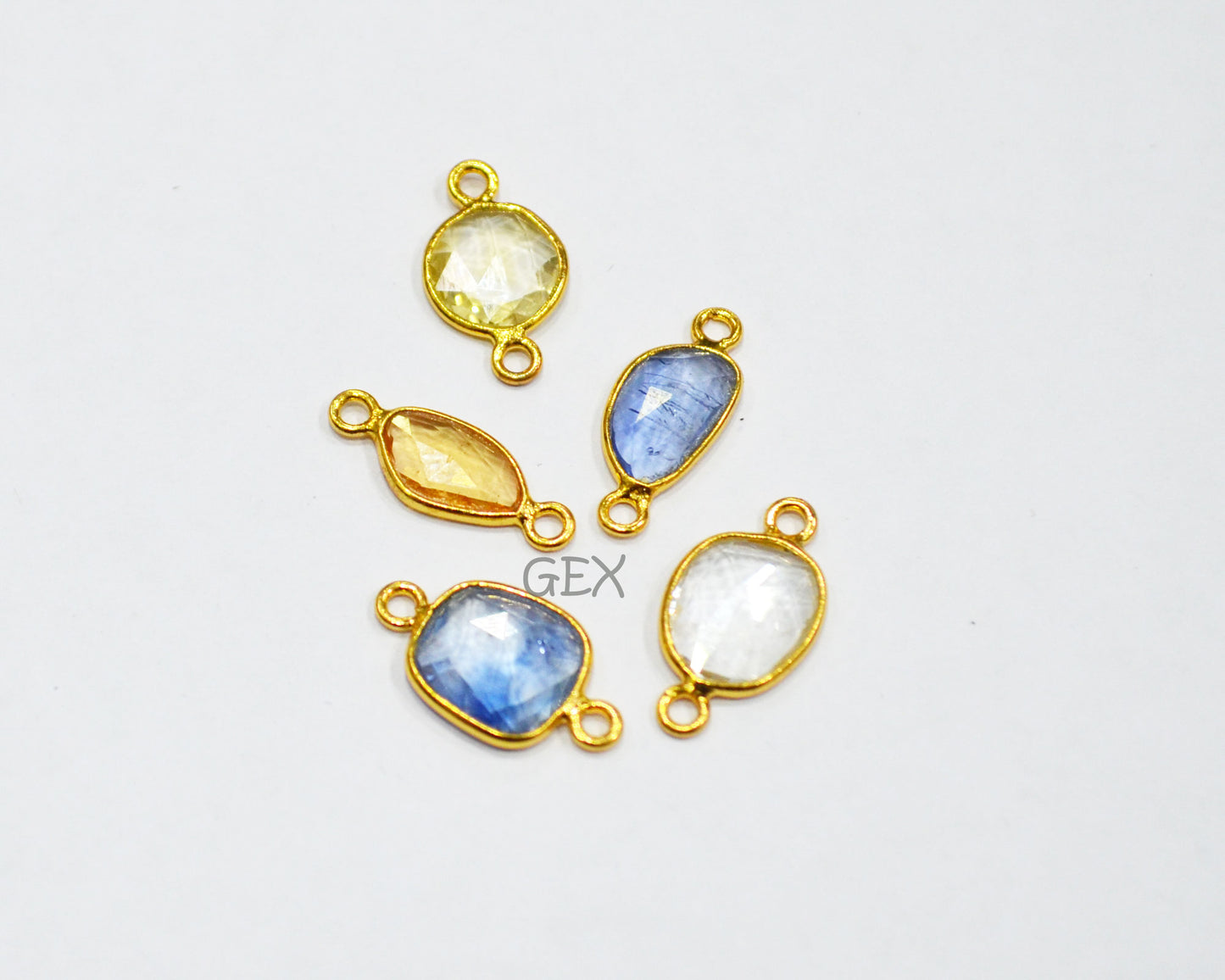 Pack Of 5 Piece Natural Multi Sapphire Faceted Slice Shape Connector , Natural Multi Sapphire Double Bail Bezel Charm Connector , 14 - 16 mm , R-022