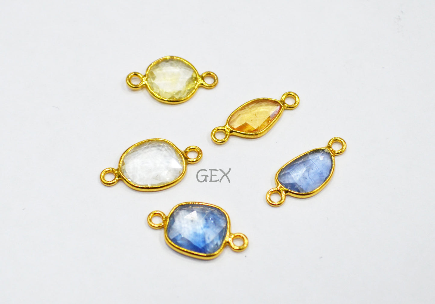 Pack Of 5 Piece Natural Multi Sapphire Faceted Slice Shape Connector , Natural Multi Sapphire Double Bail Bezel Charm Connector , 14 - 16 mm , R-022