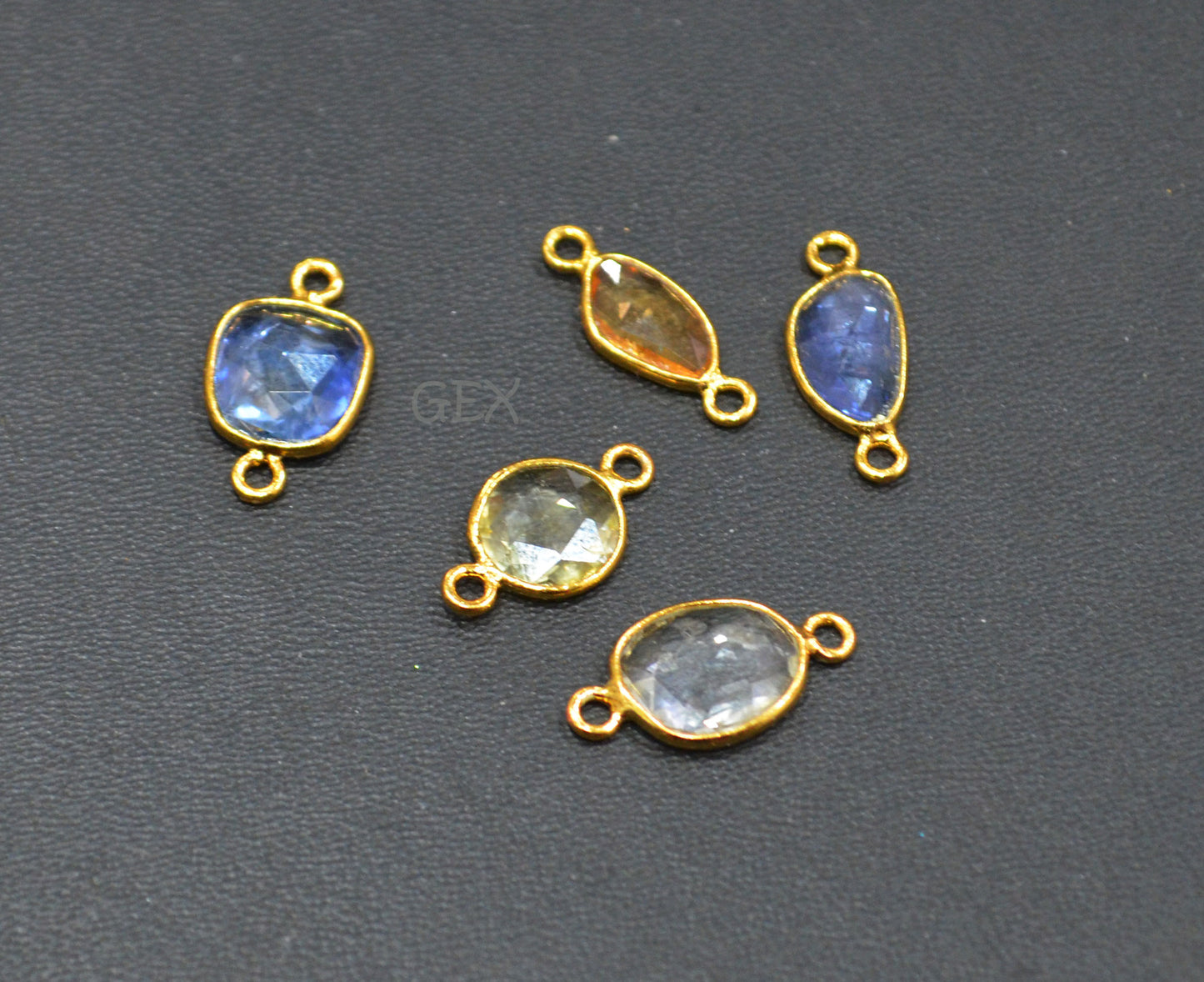 Pack Of 5 Piece Natural Multi Sapphire Faceted Slice Shape Connector , Natural Multi Sapphire Double Bail Bezel Charm Connector , 14 - 16 mm , R-022