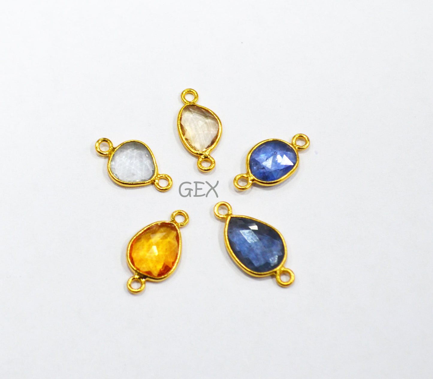 Pack Of 5 Piece Natural Multi Sapphire Faceted Slice Shape Connector , Natural Multi Sapphire Double Bail Bezel Charm Connector , 14 - 18 mm , R-023