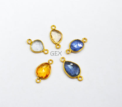 Pack Of 5 Piece Natural Multi Sapphire Faceted Slice Shape Connector , Natural Multi Sapphire Double Bail Bezel Charm Connector , 14 - 18 mm , R-023