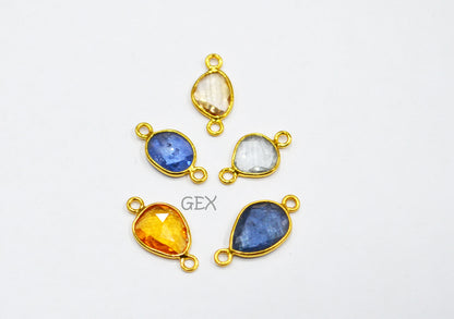 Pack Of 5 Piece Natural Multi Sapphire Faceted Slice Shape Connector , Natural Multi Sapphire Double Bail Bezel Charm Connector , 14 - 18 mm , R-023