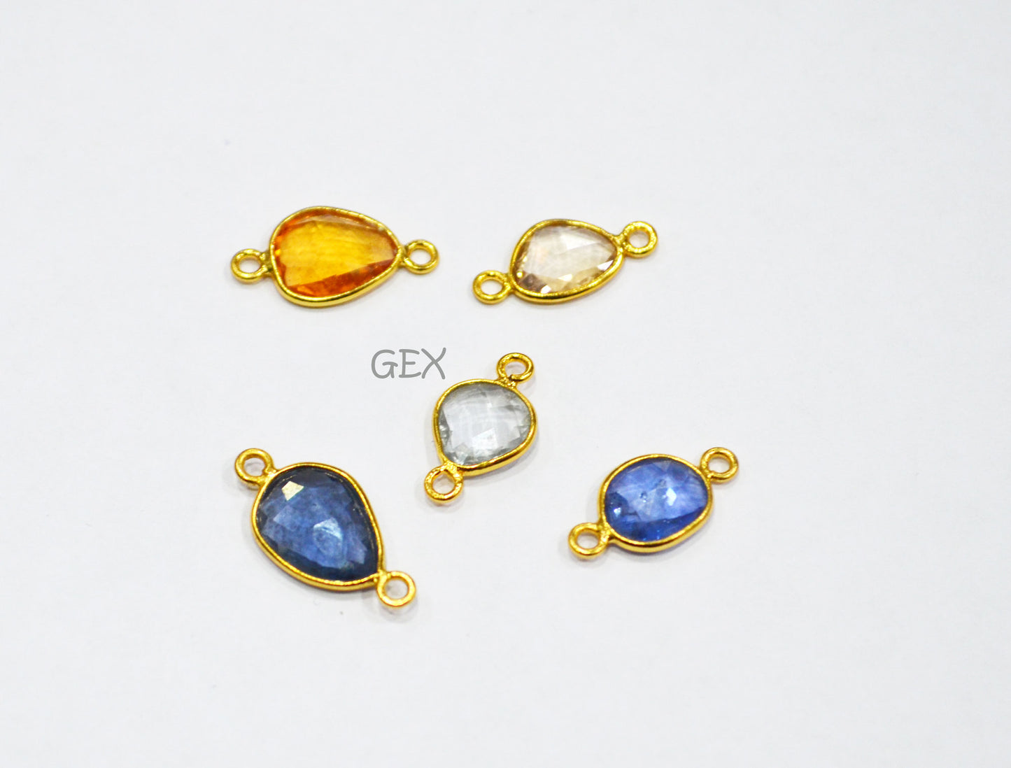 Pack Of 5 Piece Natural Multi Sapphire Faceted Slice Shape Connector , Natural Multi Sapphire Double Bail Bezel Charm Connector , 14 - 18 mm , R-023
