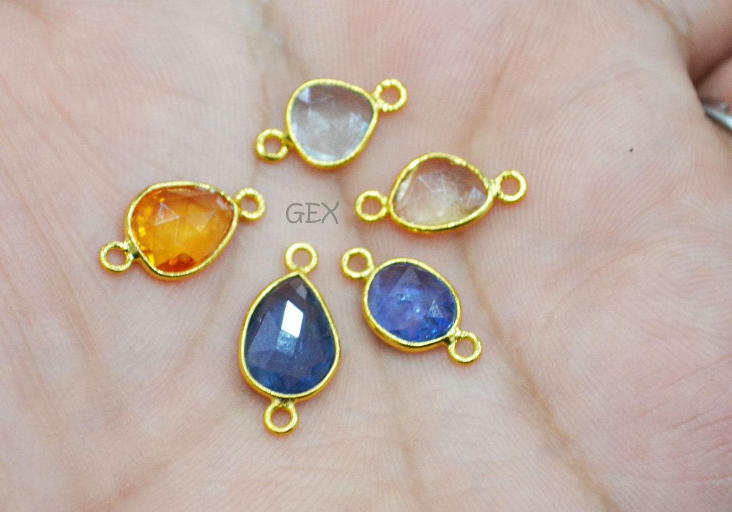 Pack Of 5 Piece Natural Multi Sapphire Faceted Slice Shape Connector , Natural Multi Sapphire Double Bail Bezel Charm Connector , 14 - 18 mm , R-023