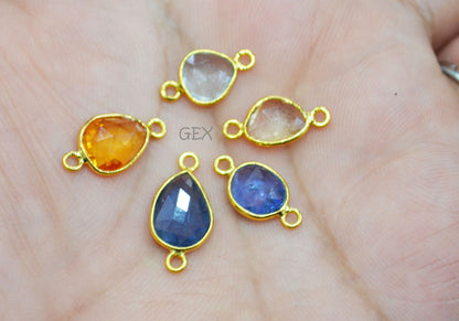 Pack Of 5 Piece Natural Multi Sapphire Faceted Slice Shape Connector , Natural Multi Sapphire Double Bail Bezel Charm Connector , 14 - 18 mm , R-023