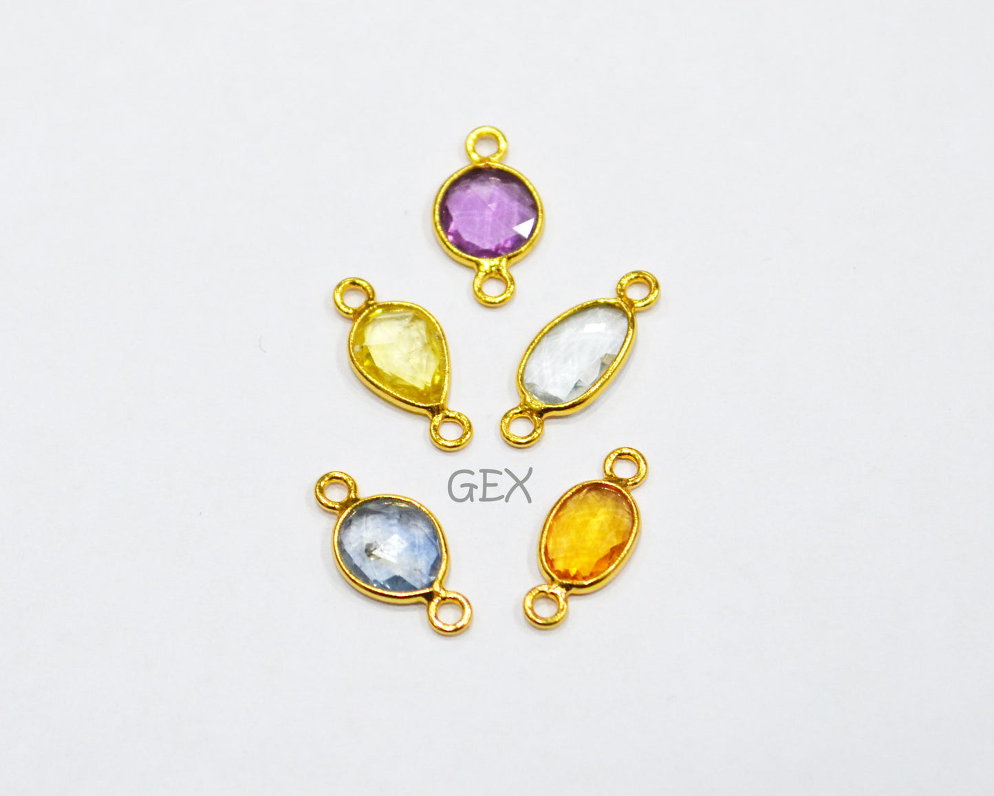 Pack Of 5 Piece Natural Multi Sapphire Faceted Slice Shape Connector , Natural Multi Sapphire Double Bail Bezel Charm Connector , 12 - 16 mm , R-024