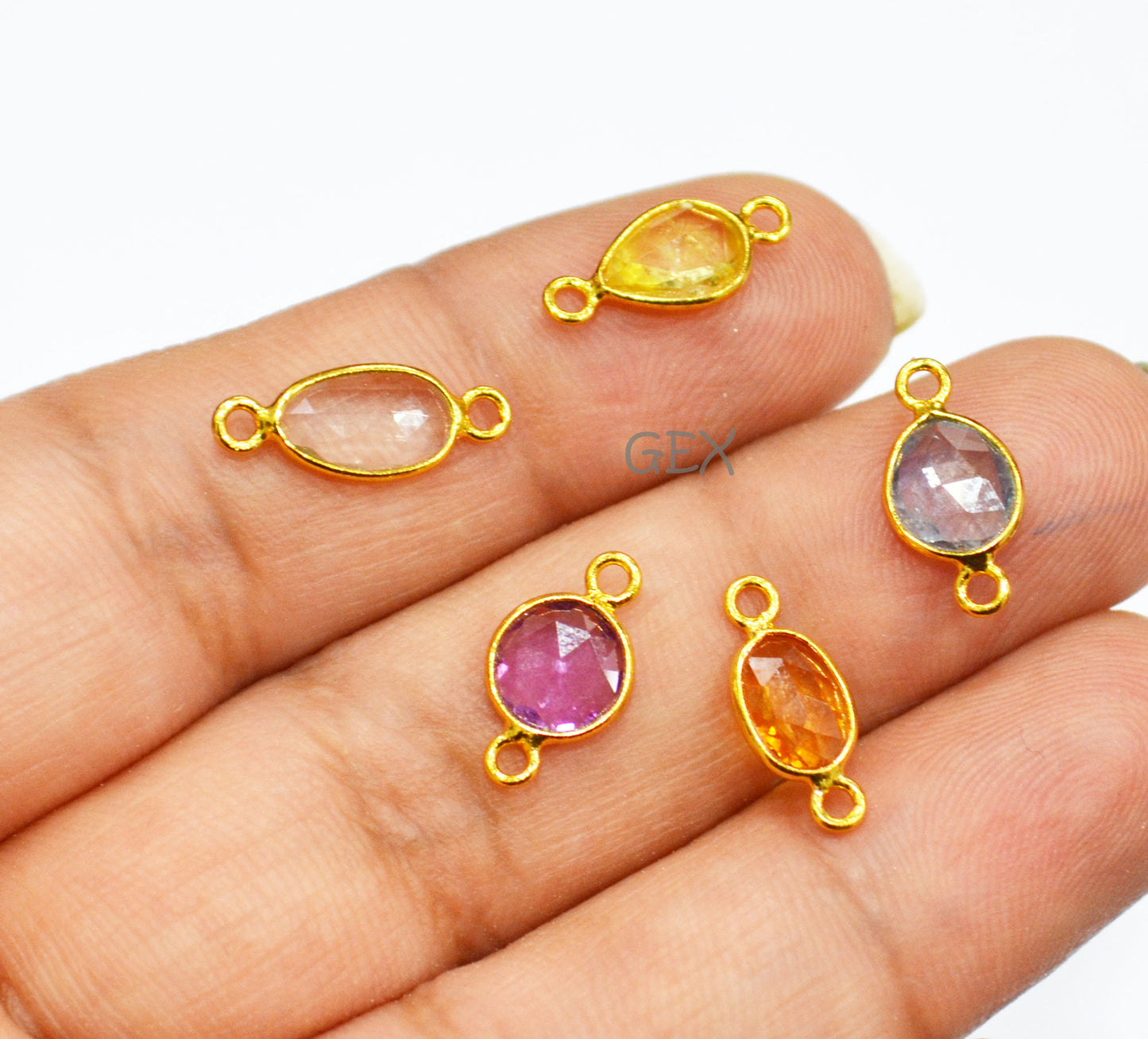 Pack Of 5 Piece Natural Multi Sapphire Faceted Slice Shape Connector , Natural Multi Sapphire Double Bail Bezel Charm Connector , 12 - 16 mm , R-024