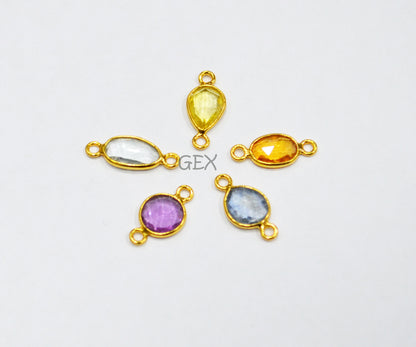 Pack Of 5 Piece Natural Multi Sapphire Faceted Slice Shape Connector , Natural Multi Sapphire Double Bail Bezel Charm Connector , 12 - 16 mm , R-024