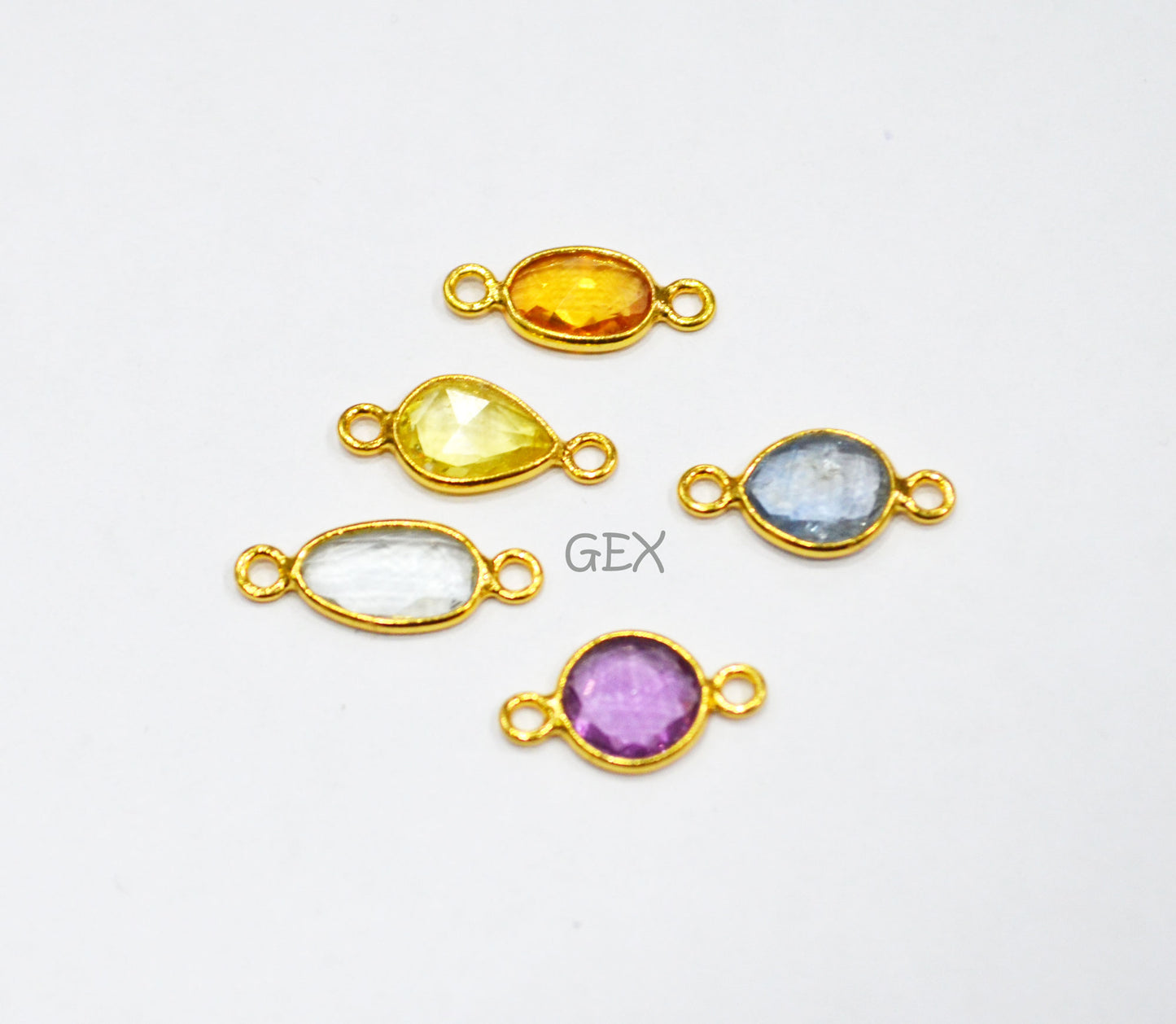 Pack Of 5 Piece Natural Multi Sapphire Faceted Slice Shape Connector , Natural Multi Sapphire Double Bail Bezel Charm Connector , 12 - 16 mm , R-024