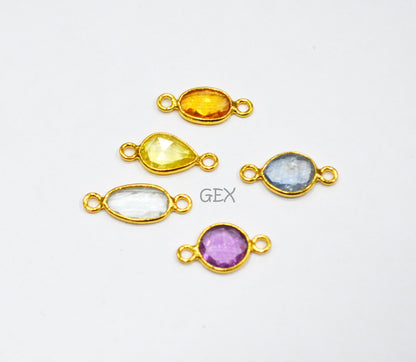 Pack Of 5 Piece Natural Multi Sapphire Faceted Slice Shape Connector , Natural Multi Sapphire Double Bail Bezel Charm Connector , 12 - 16 mm , R-024