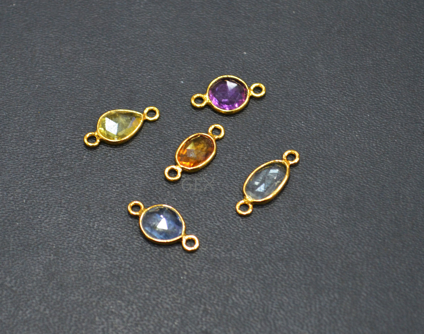 Pack Of 5 Piece Natural Multi Sapphire Faceted Slice Shape Connector , Natural Multi Sapphire Double Bail Bezel Charm Connector , 12 - 16 mm , R-024