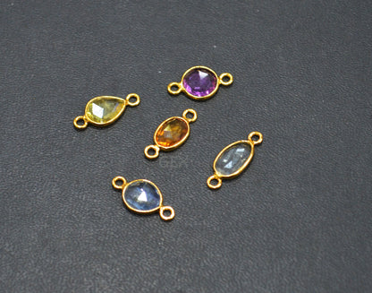 Pack Of 5 Piece Natural Multi Sapphire Faceted Slice Shape Connector , Natural Multi Sapphire Double Bail Bezel Charm Connector , 12 - 16 mm , R-024