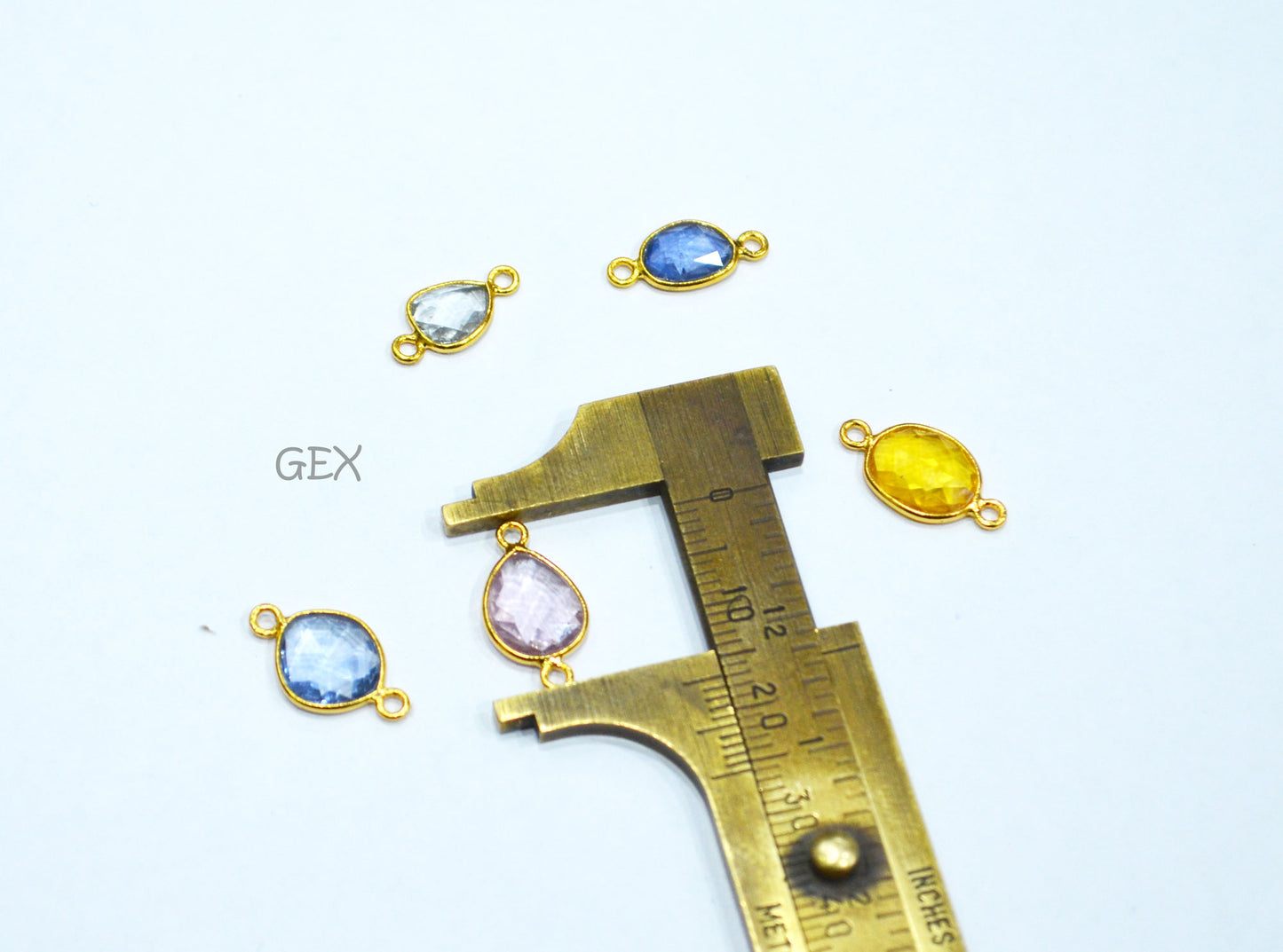 Pack Of 5 Piece Natural Multi Sapphire Faceted Slice Shape Connector , Natural Multi Sapphire Double Bail Bezel Charm Connector , 14 - 17 mm , R-025