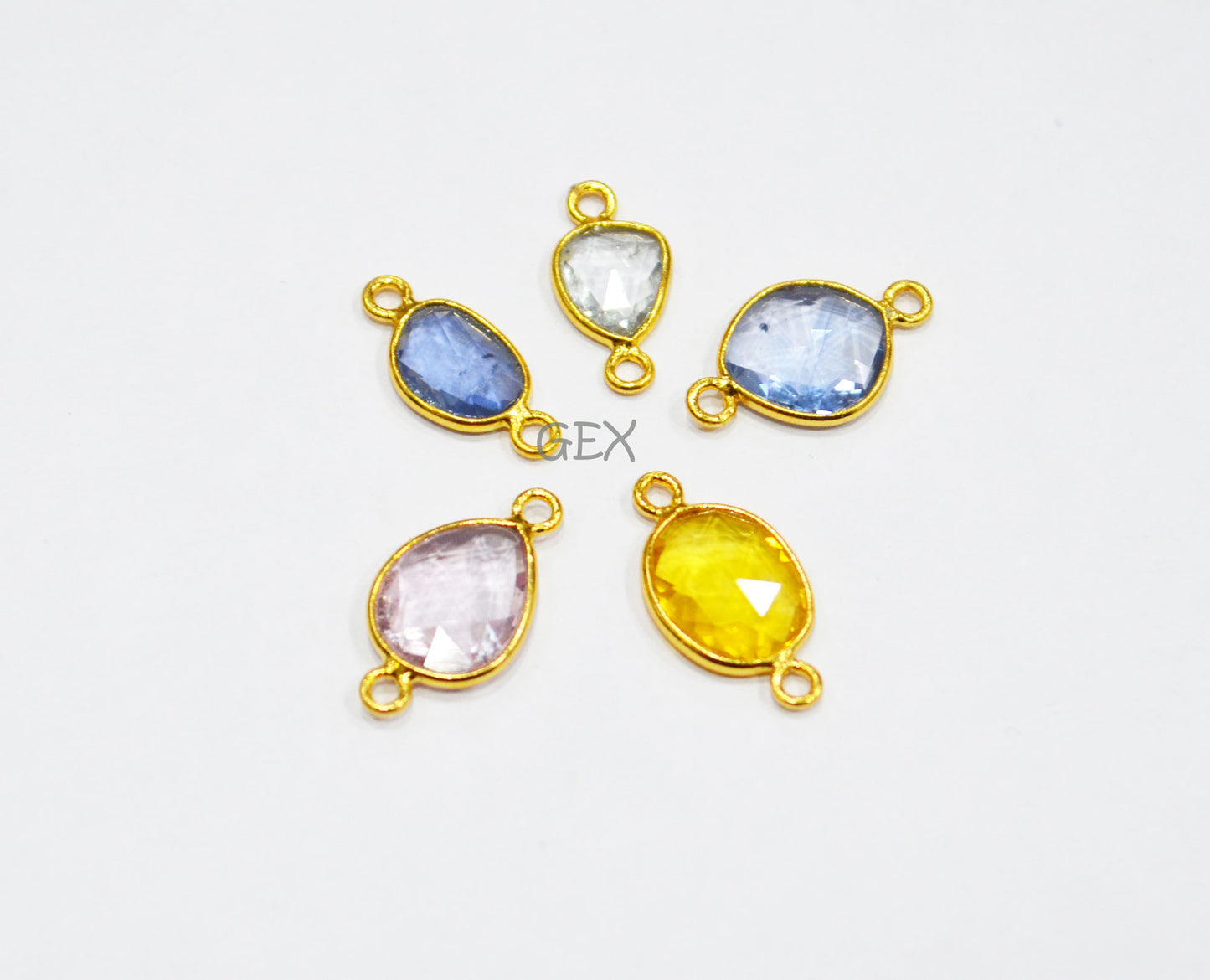 Pack Of 5 Piece Natural Multi Sapphire Faceted Slice Shape Connector , Natural Multi Sapphire Double Bail Bezel Charm Connector , 14 - 17 mm , R-025