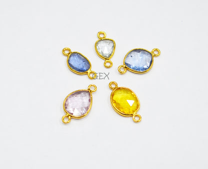 Pack Of 5 Piece Natural Multi Sapphire Faceted Slice Shape Connector , Natural Multi Sapphire Double Bail Bezel Charm Connector , 14 - 17 mm , R-025