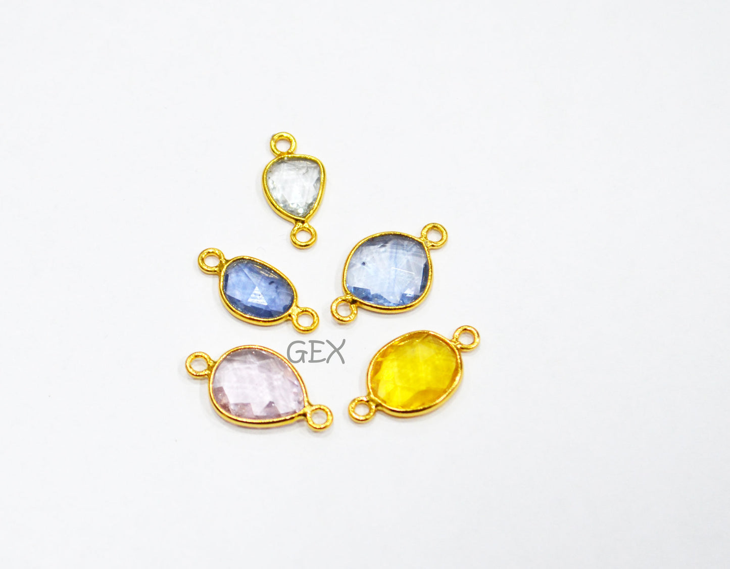 Pack Of 5 Piece Natural Multi Sapphire Faceted Slice Shape Connector , Natural Multi Sapphire Double Bail Bezel Charm Connector , 14 - 17 mm , R-025