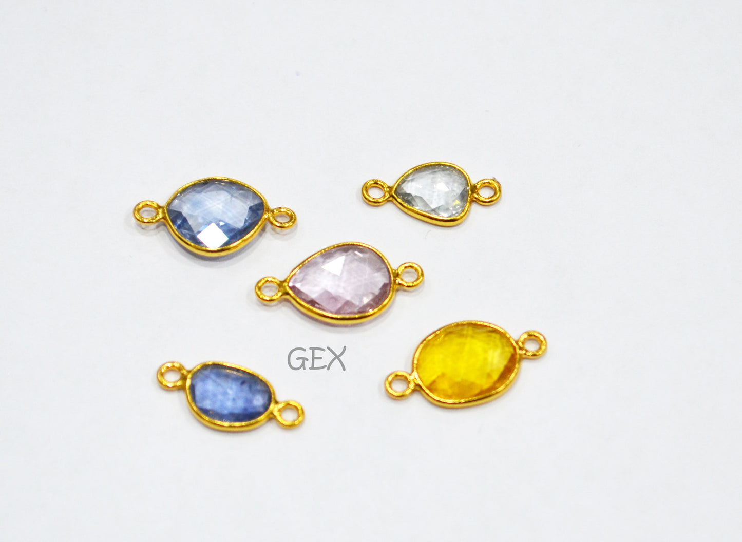 Pack Of 5 Piece Natural Multi Sapphire Faceted Slice Shape Connector , Natural Multi Sapphire Double Bail Bezel Charm Connector , 14 - 17 mm , R-025