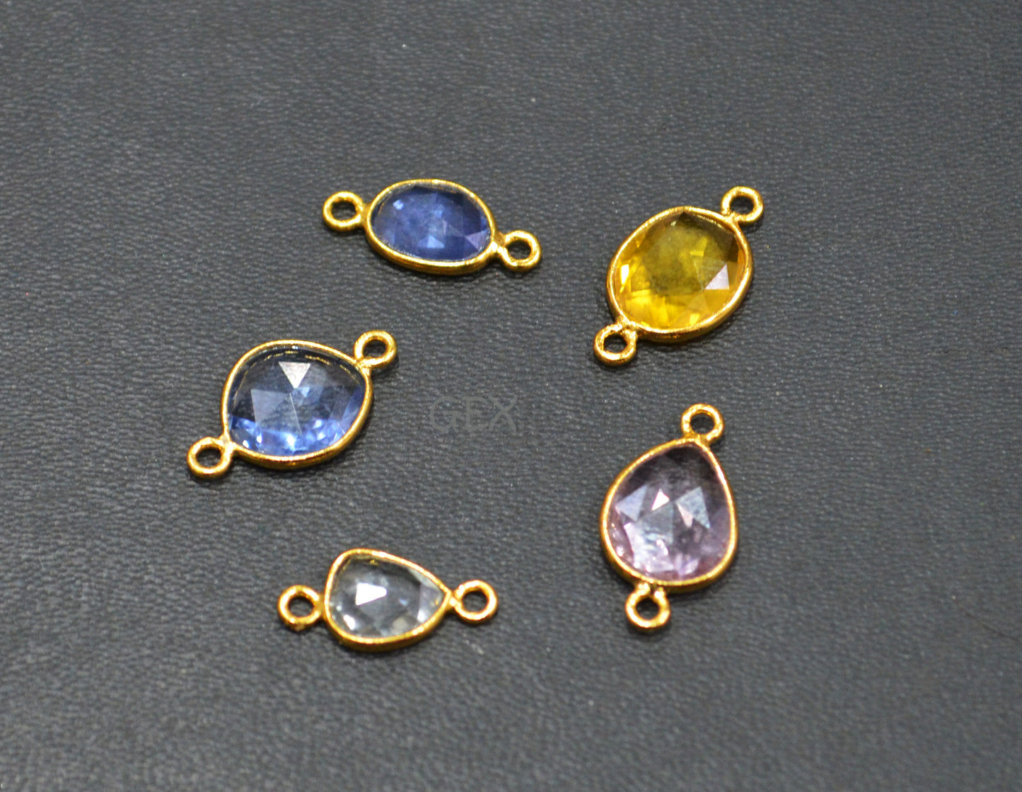 Pack Of 5 Piece Natural Multi Sapphire Faceted Slice Shape Connector , Natural Multi Sapphire Double Bail Bezel Charm Connector , 14 - 17 mm , R-025