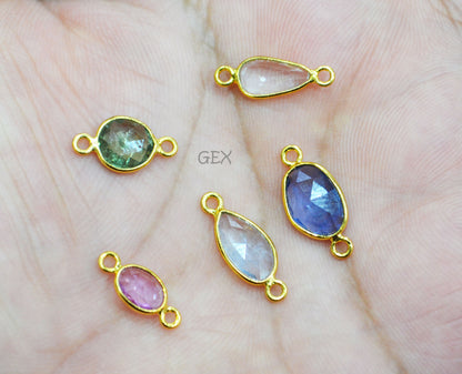 Pack Of 5 Piece Natural Multi Sapphire Faceted Slice Shape Connector , Natural Multi Sapphire Double Bail Bezel Charm Connector , 13 - 17 mm , R-026