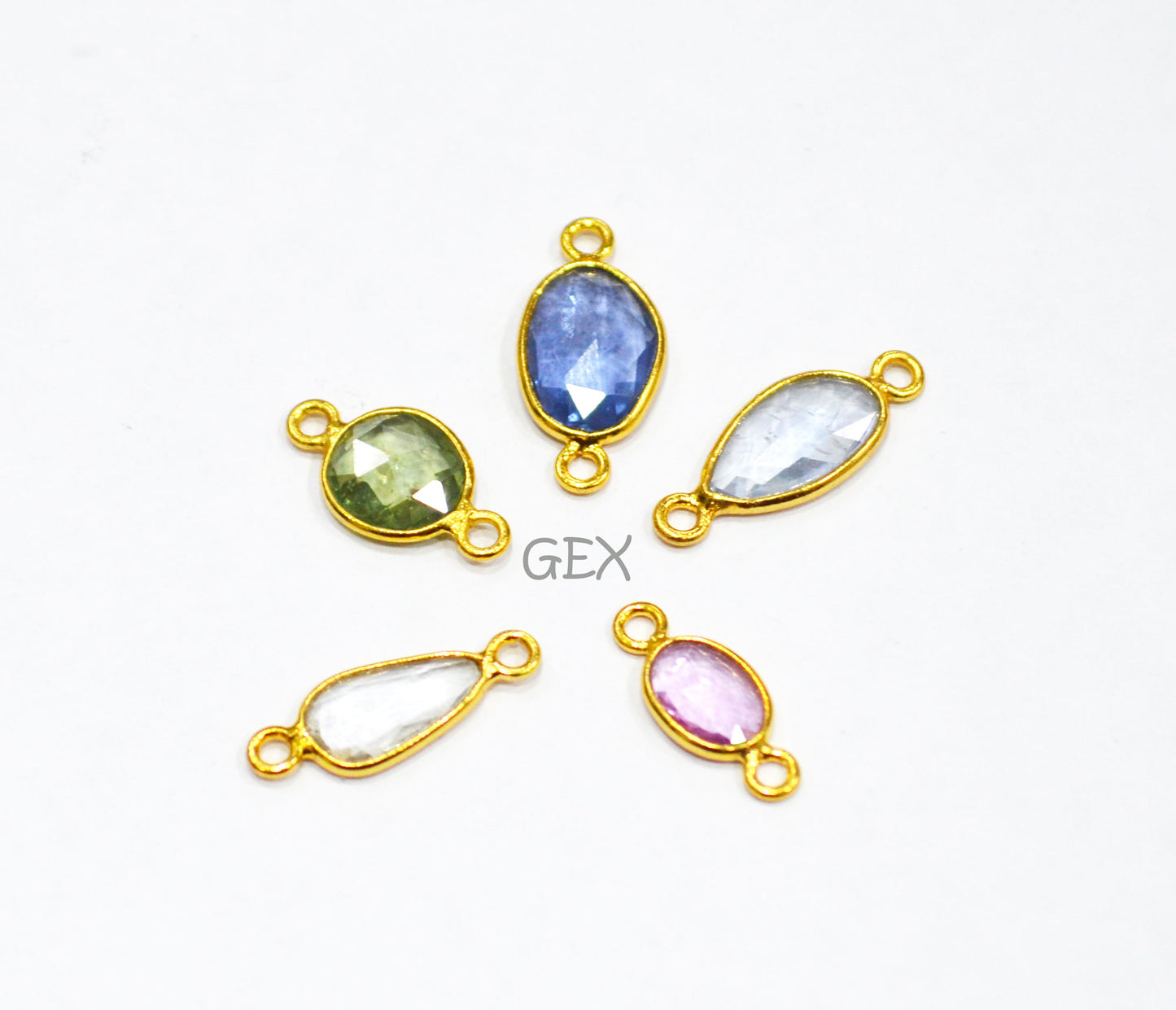 Pack Of 5 Piece Natural Multi Sapphire Faceted Slice Shape Connector , Natural Multi Sapphire Double Bail Bezel Charm Connector , 13 - 17 mm , R-026