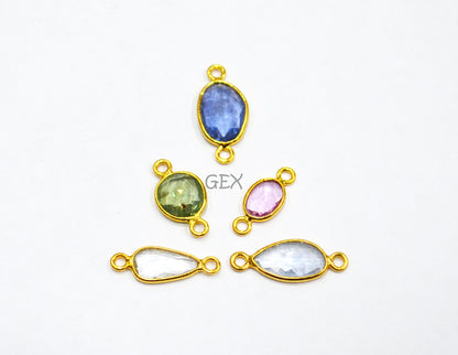 Pack Of 5 Piece Natural Multi Sapphire Faceted Slice Shape Connector , Natural Multi Sapphire Double Bail Bezel Charm Connector , 13 - 17 mm , R-026