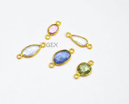 Pack Of 5 Piece Natural Multi Sapphire Faceted Slice Shape Connector , Natural Multi Sapphire Double Bail Bezel Charm Connector , 13 - 17 mm , R-026