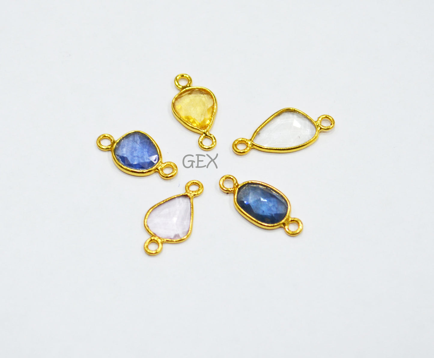 Pack Of 5 Piece Natural Multi Sapphire Faceted Slice Shape Connector , Natural Multi Sapphire Double Bail Bezel Charm Connector , 15 - 17 mm , R-027