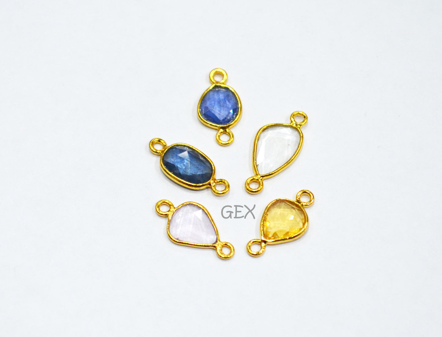 Pack Of 5 Piece Natural Multi Sapphire Faceted Slice Shape Connector , Natural Multi Sapphire Double Bail Bezel Charm Connector , 15 - 17 mm , R-027