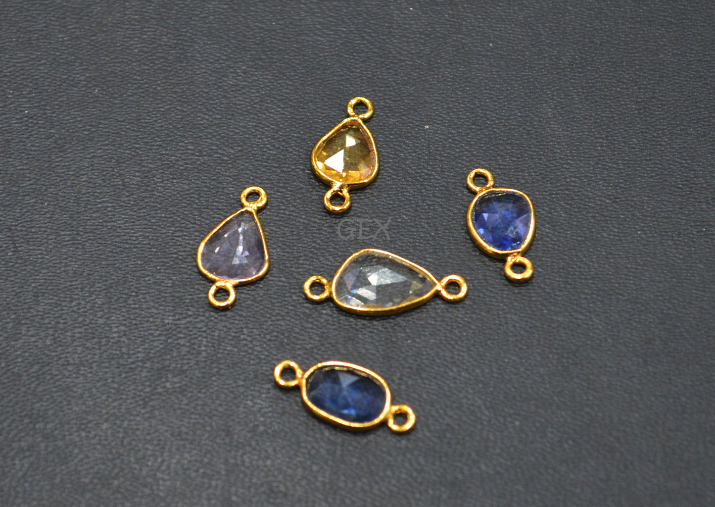 Pack Of 5 Piece Natural Multi Sapphire Faceted Slice Shape Connector , Natural Multi Sapphire Double Bail Bezel Charm Connector , 15 - 17 mm , R-027